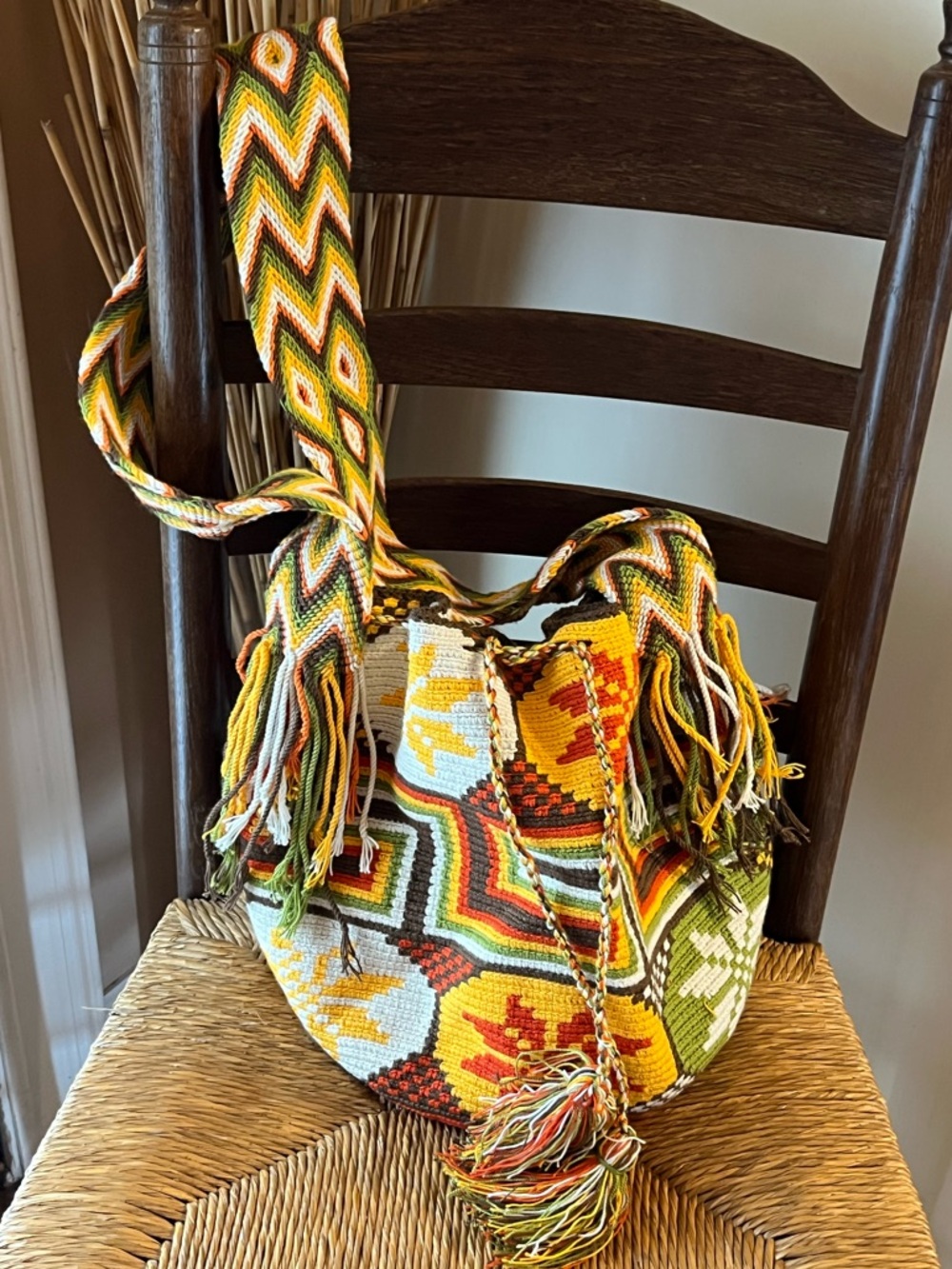 Authentic Wayuu Mochila Handwoven Crochet Bucket Bag Boho Multicolor